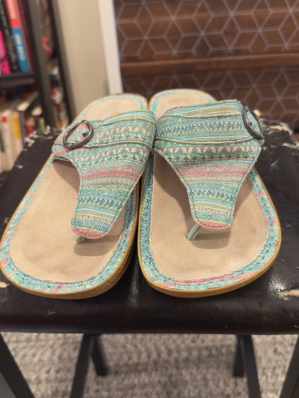 Woven Teal and Coral Thong Sandals for Women